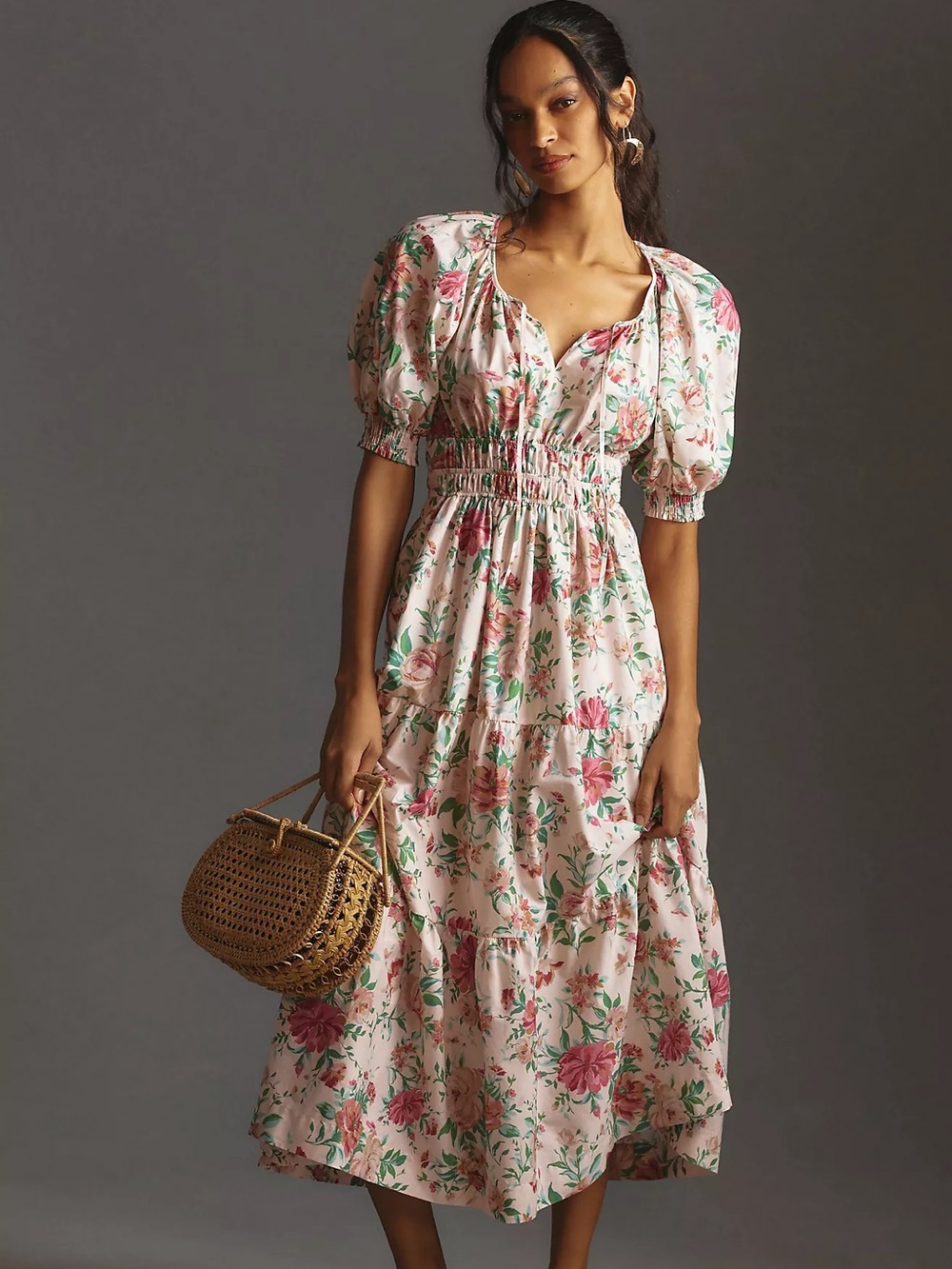 Anthropologie Pink Floral Maxi Dress